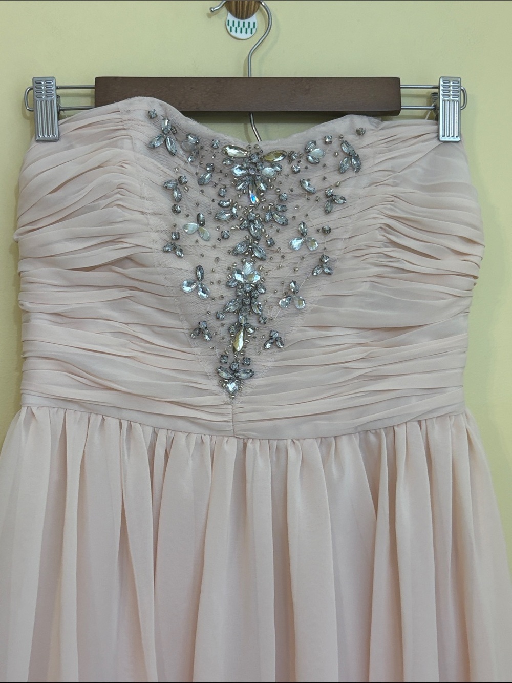 Pearl Georgina Chapman Strapless Blush Pink High-Low Chiffon Dress Beaded Bodice - Picture 6 of 16